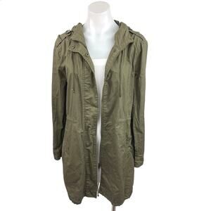 Forever 21 Olive Green Zip Up Snap Button Hooded Drawstring Utility Jacket Sz S